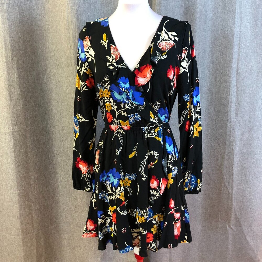 Express Long Sleeve Floral Black Dress - Size S